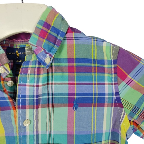 Ralph Lauren Preppy Button Down Shirt Kids 4T Multi Color Plaid Long Sleeve Luxe - Picture 1 of 10